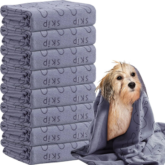 8 Pcs Dog Drying Towels Bulk 55 x 28 Pet Grooming Towels Absorbent Microfiber Dog Bath Towels Quick Drying Puppy Bathing Towel for Small Medium Large Dogs Cats Pets Bathing Grooming (Grey)